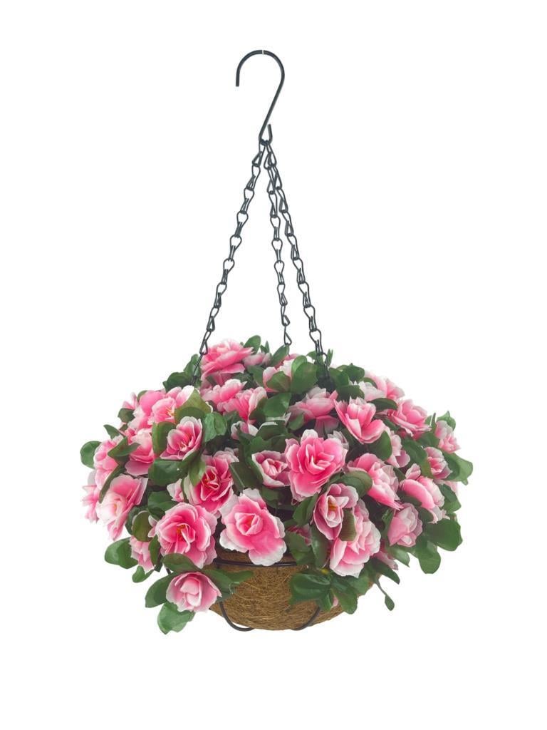 Yapay Çiçek Sarkaç Askılı Makreme Sepette Açelya Pembe Çiçek Sepeti