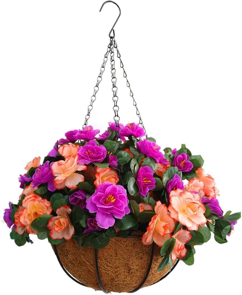 Yapay Çiçek Sarkaç Askılı Makreme Sepette Açelya Mor Pembe Çiçek Sepeti