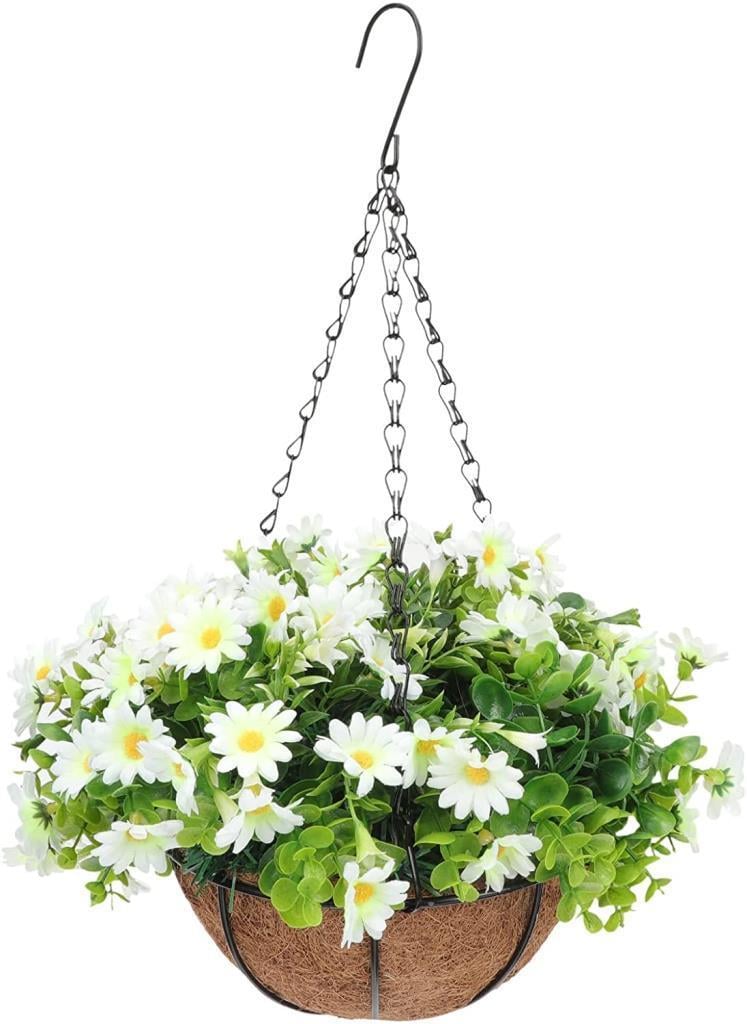 Yapay Çiçek Sarkaç Askılı Makreme Sepette Beyaz Papatya Ve Şimşir Yeşillik Çiçek Sepeti