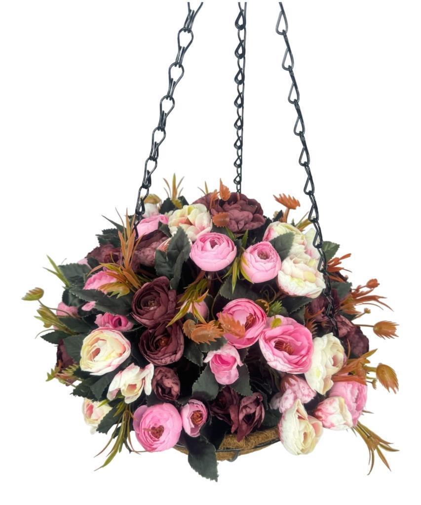 Yapay Çiçek Sarkaç Askılı Makreme Sepette Erengül Bordo Pembe Çiçek Sepeti
