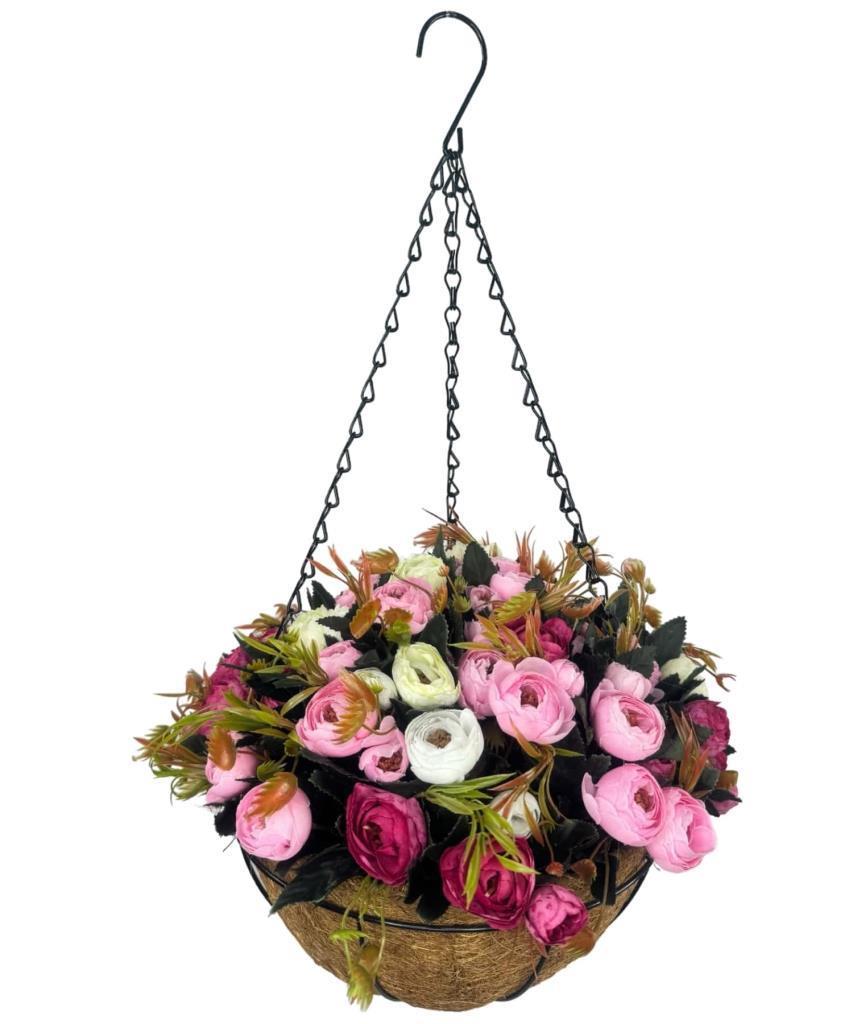 Yapay Çiçek Sarkaç Askılı Makreme Sepette Erengül Fuşya Pembe Çiçek Sepeti