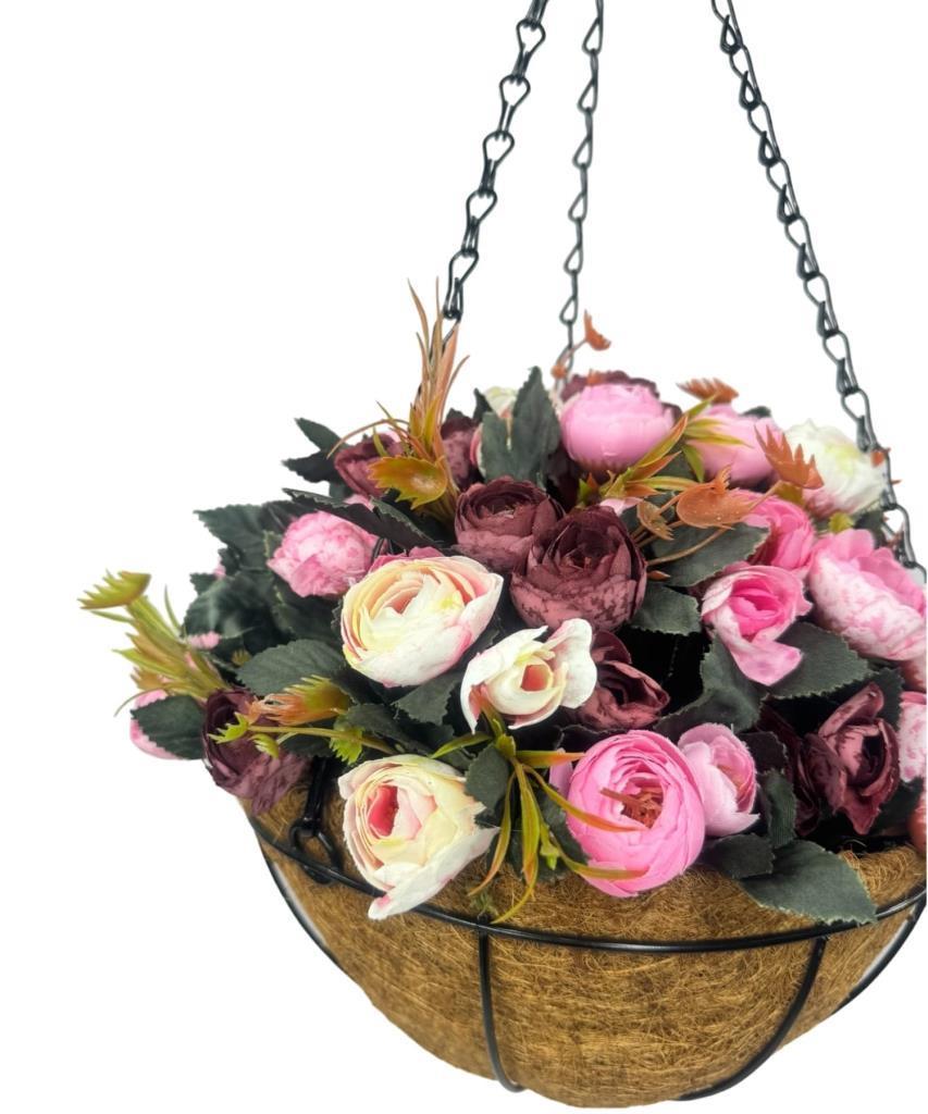 Yapay Çiçek Sarkaç Askılı Makreme Sepette Erengül Bordo Pembe Çiçek Sepeti