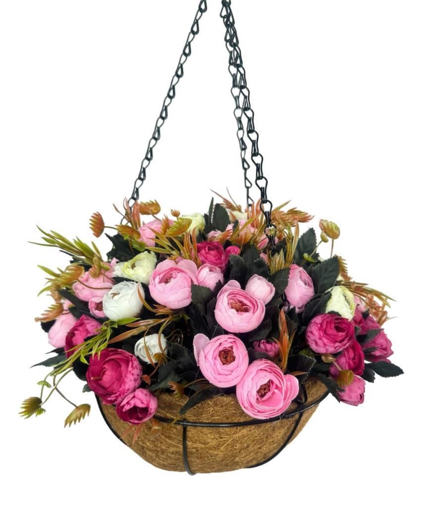 Yapay Çiçek Sarkaç Askılı Makreme Sepette Erengül Fuşya Pembe Çiçek Sepeti