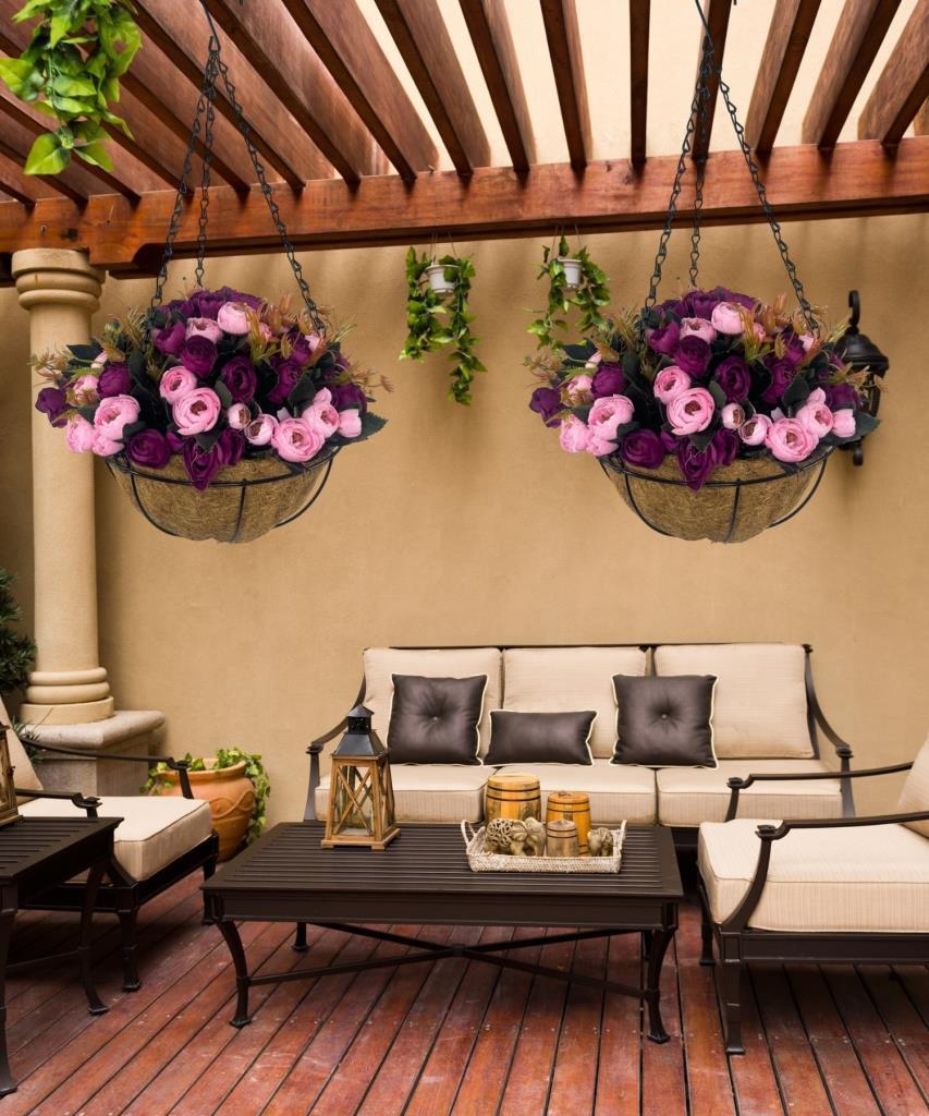 Yapay Çiçek Sarkaç Askılı Makreme Sepette Erengül Mor Pembe Çiçek Sepeti