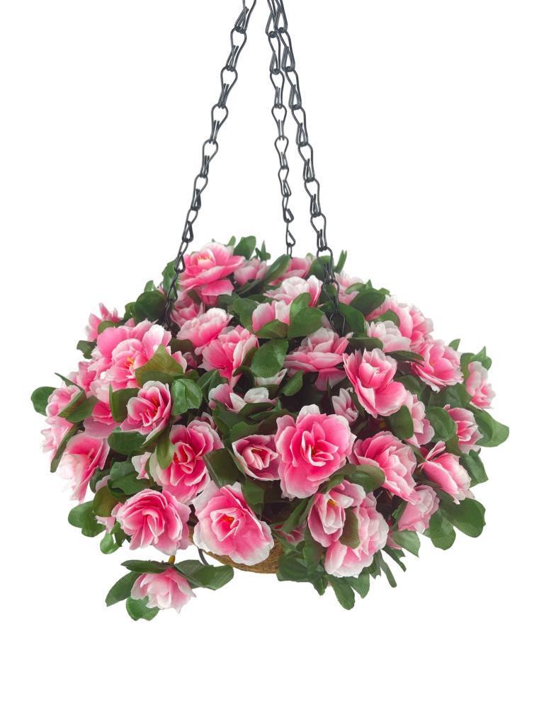 Yapay Çiçek Sarkaç Askılı Makreme Sepette Açelya Pembe Çiçek Sepeti