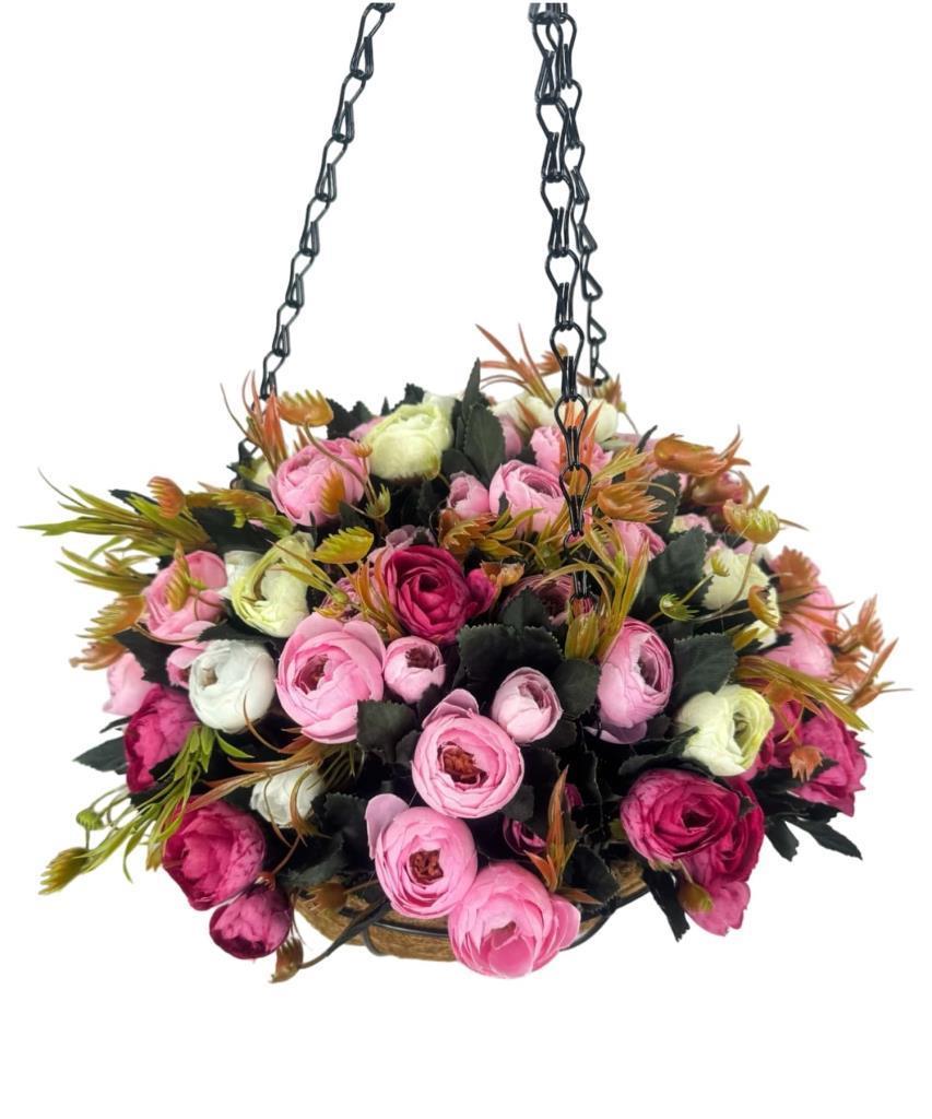 Yapay Çiçek Sarkaç Askılı Makreme Sepette Erengül Fuşya Pembe Çiçek Sepeti