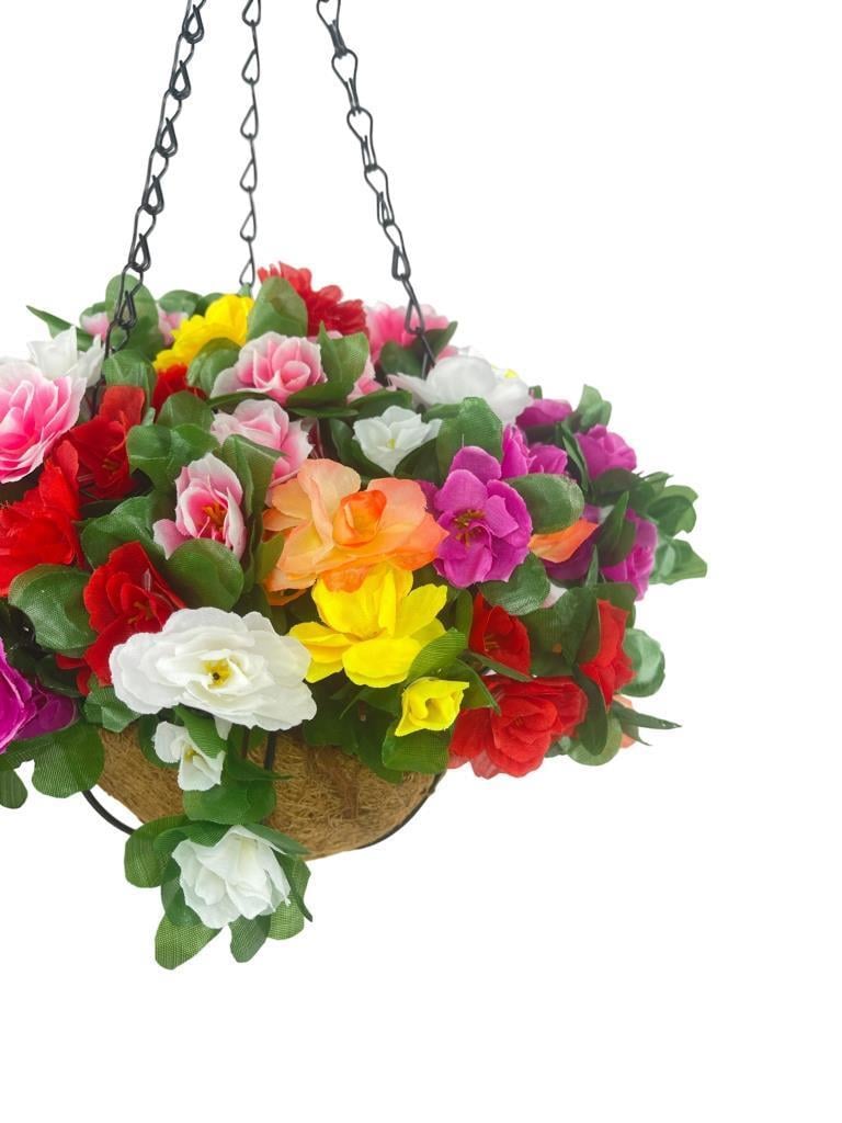 Yapay Çiçek Sarkaç Askılı Makreme Sepette Açelya Karışık Renkli Çiçek Sepeti