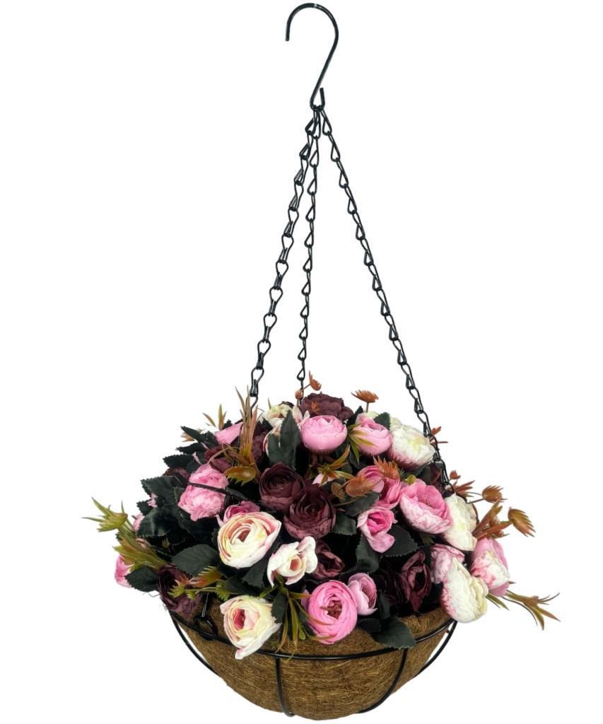 Yapay Çiçek Sarkaç Askılı Makreme Sepette Erengül Bordo Pembe Çiçek Sepeti