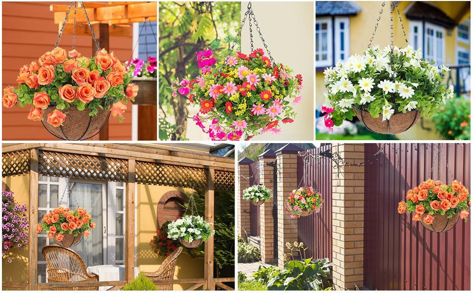 Yapay Çiçek Sarkaç Askılı Makreme Sepette Açelya Mor Pembe Çiçek Sepeti