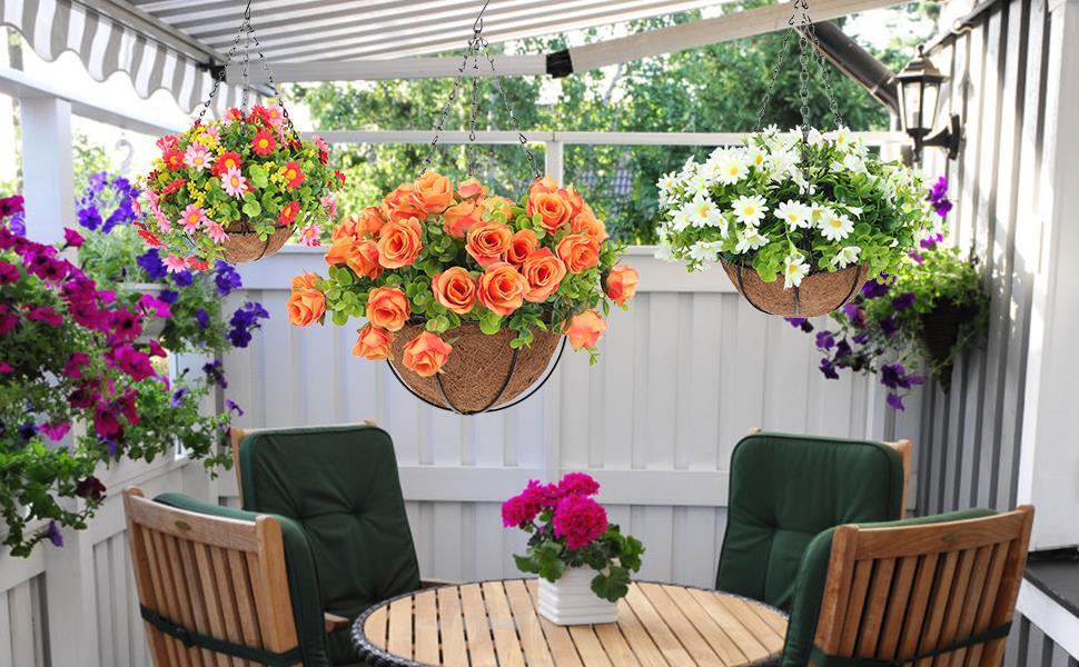 Yapay Çiçek Sarkaç Askılı Makreme Sepette Açelya Mor Pembe Çiçek Sepeti