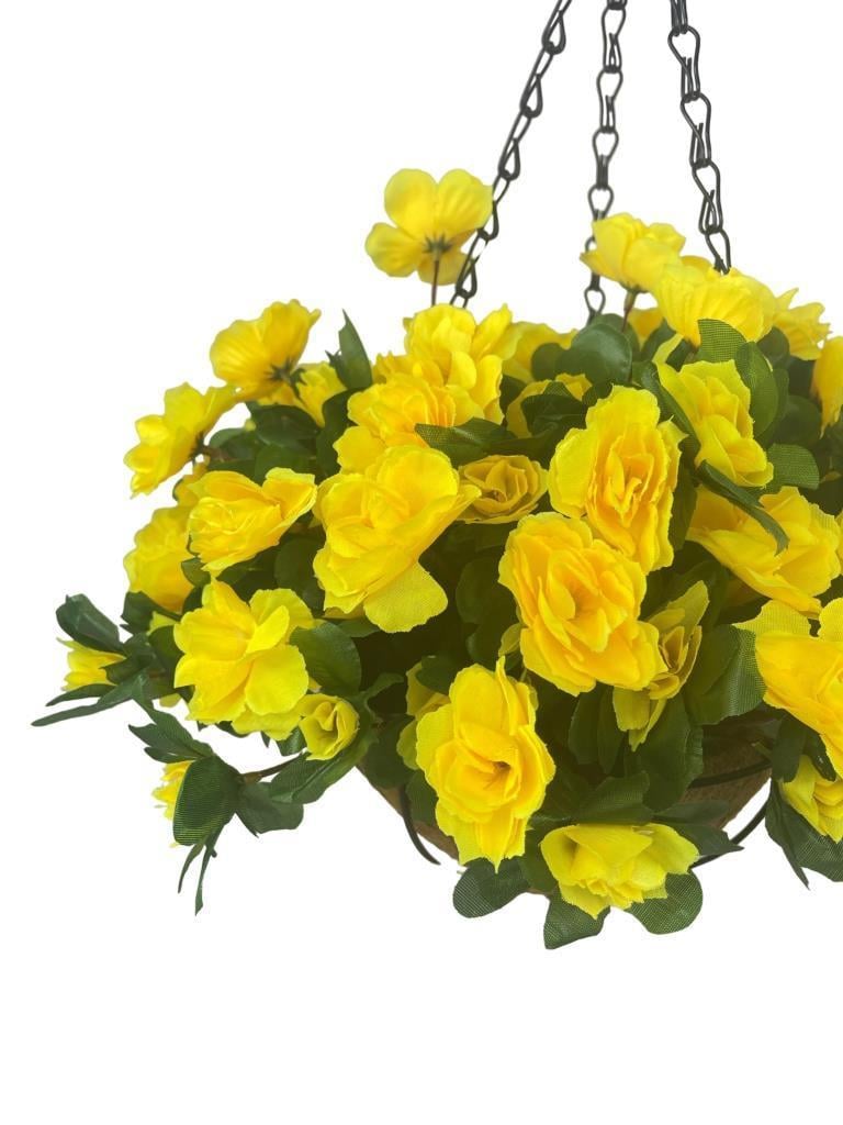 Yapay Çiçek Sarkaç Askılı Makreme Sepette Açelya Sarı Çiçek Sepeti