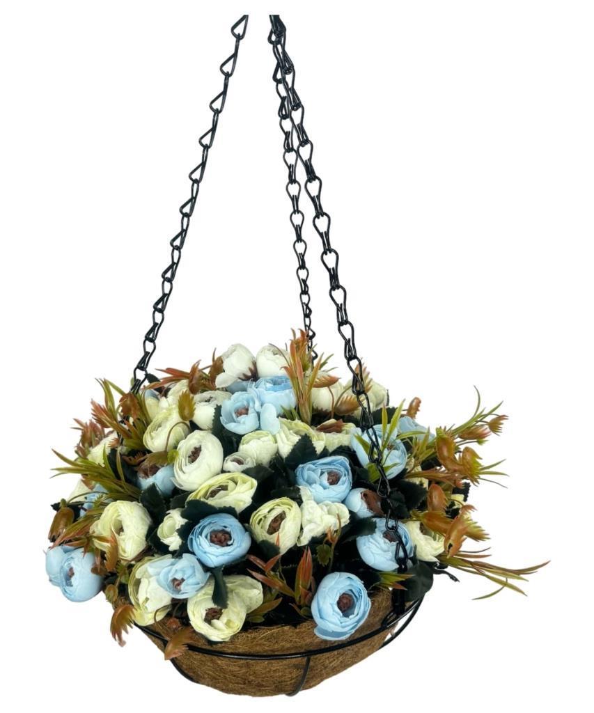 Yapay Çiçek Sarkaç Askılı Makreme Sepette Erengül Mavi Çiçek Sepeti