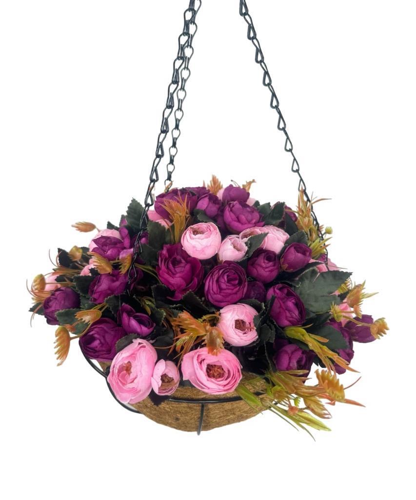 Yapay Çiçek Sarkaç Askılı Makreme Sepette Erengül Mor Pembe Çiçek Sepeti
