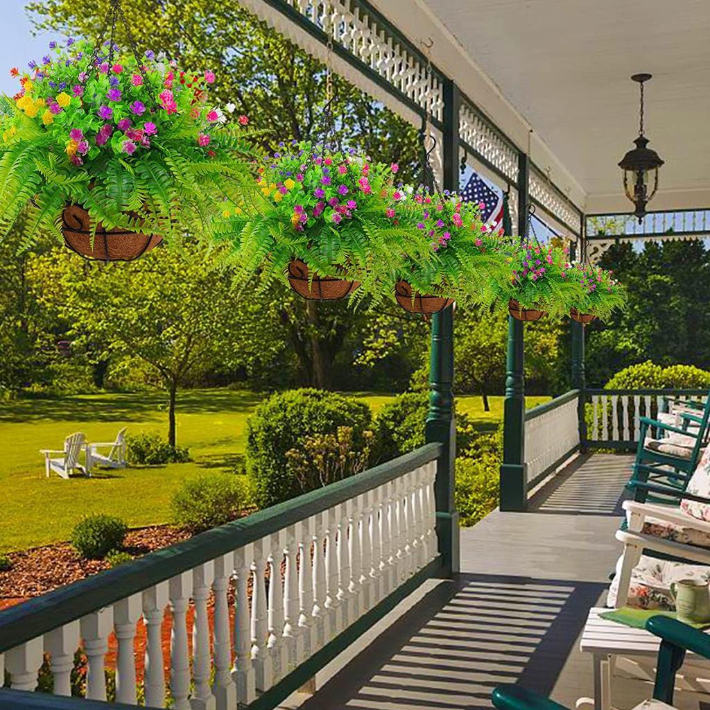 Yapay Çiçek Sarkaç Askılı Makreme Sepette Renkli Mineli Şimşir Ve Boston Yeşillik Çiçek Sepeti