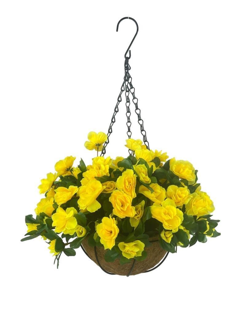 Yapay Çiçek Sarkaç Askılı Makreme Sepette Açelya Sarı Çiçek Sepeti