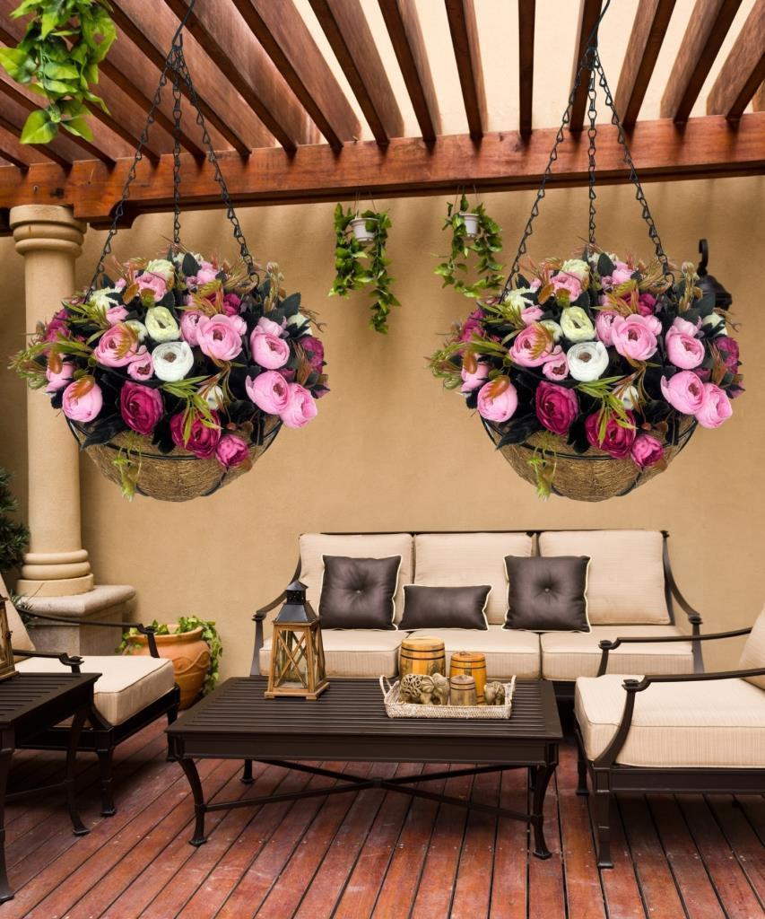 Yapay Çiçek Sarkaç Askılı Makreme Sepette Erengül Fuşya Pembe Çiçek Sepeti