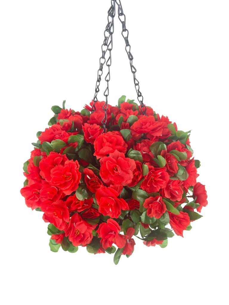 Yapay Çiçek Sarkaç Askılı Makreme Sepette Açelya Kırmızı Çiçek Sepeti