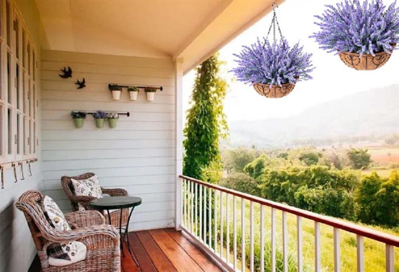 Yapay Çiçek Sarkaç Askılı Makreme Sepette Mor Pudralı Lavanta Çiçek Sepeti