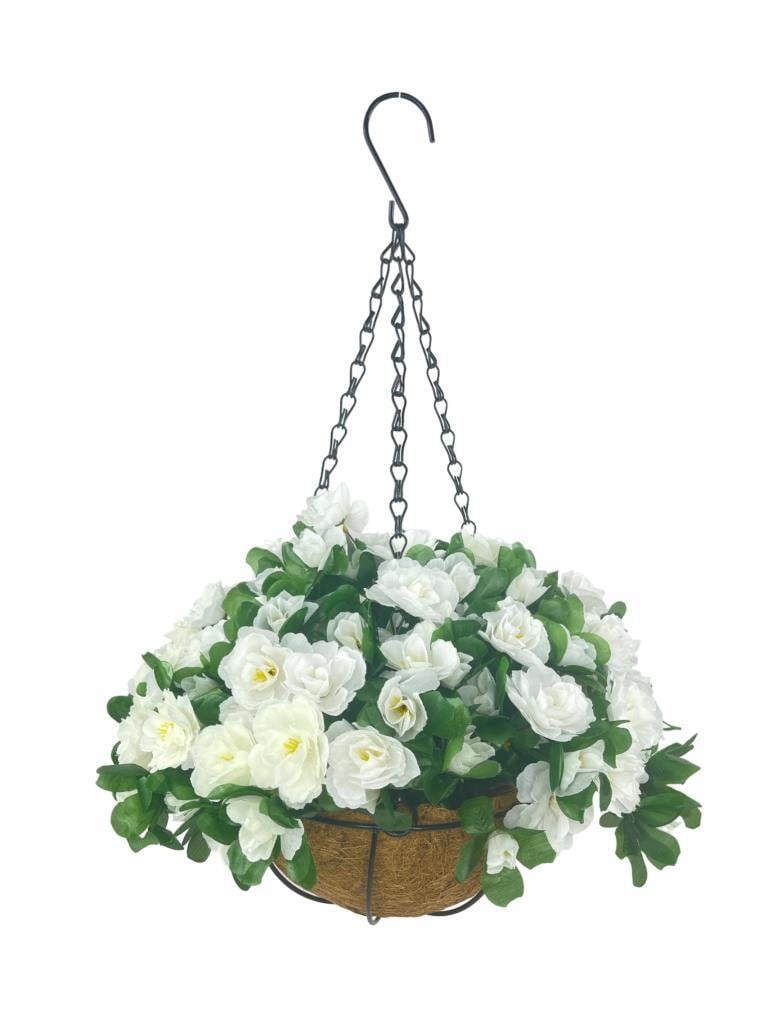 Yapay Çiçek Sarkaç Askılı Makreme Sepette Açelya Beyaz Çiçek Sepeti