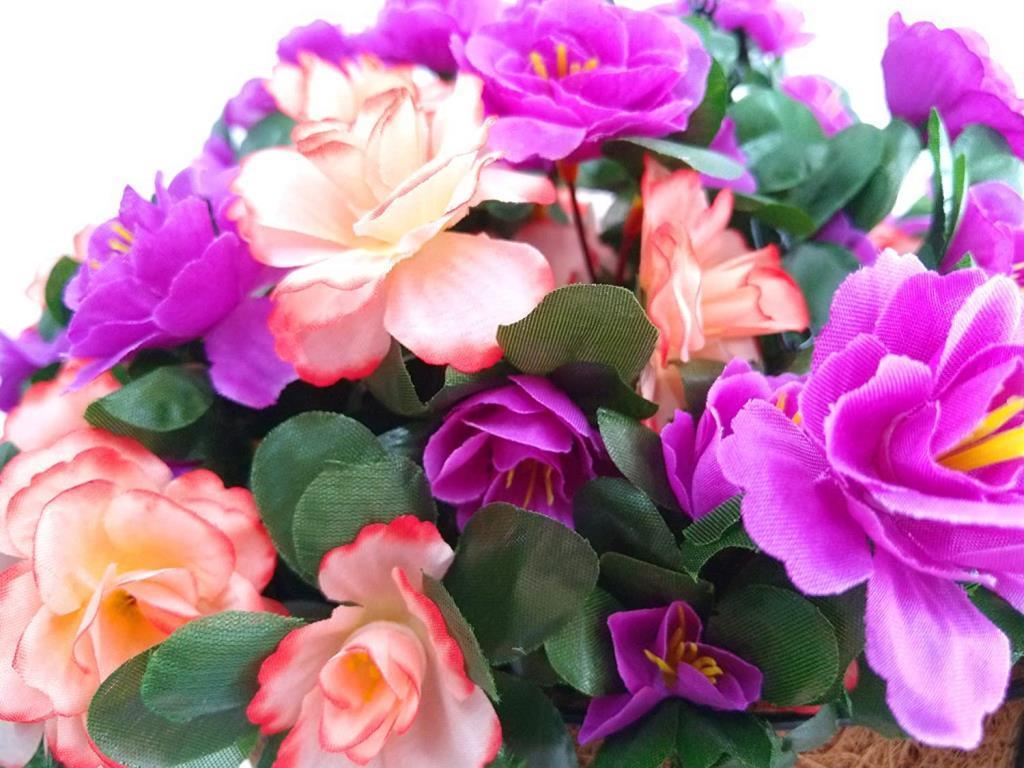 Yapay Çiçek Sarkaç Askılı Makreme Sepette Açelya Mor Pembe Çiçek Sepeti