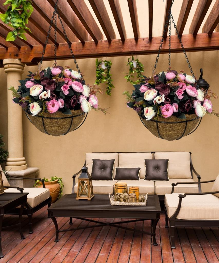 Yapay Çiçek Sarkaç Askılı Makreme Sepette Erengül Bordo Pembe Çiçek Sepeti