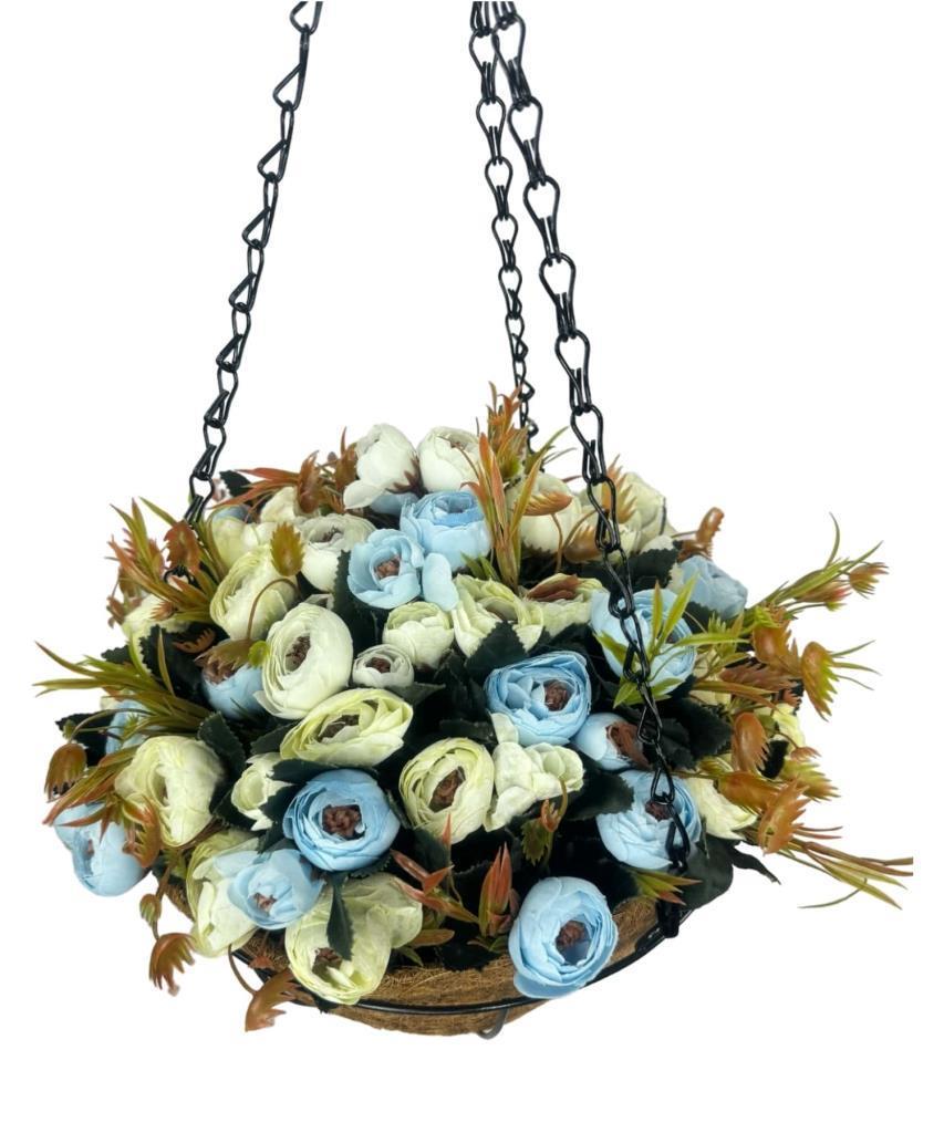 Yapay Çiçek Sarkaç Askılı Makreme Sepette Erengül Mavi Çiçek Sepeti