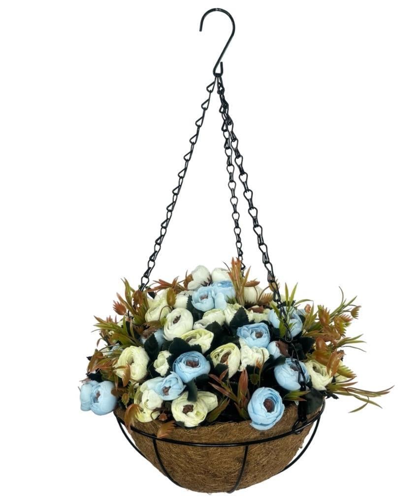 Yapay Çiçek Sarkaç Askılı Makreme Sepette Erengül Mavi Çiçek Sepeti
