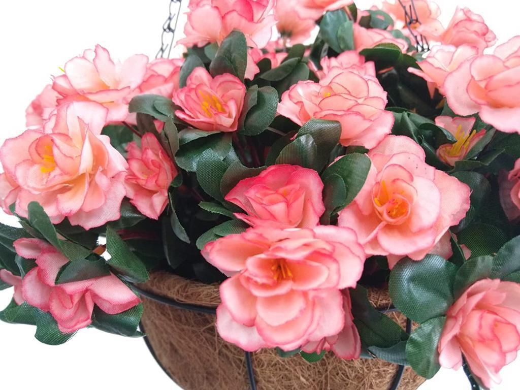 Yapay Çiçek Sarkaç Askılı Makreme Sepette Açelya Somon  Çiçek Sepeti