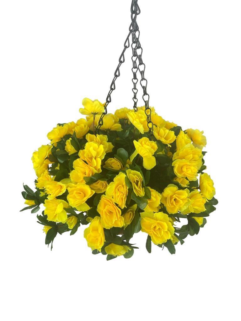 Yapay Çiçek Sarkaç Askılı Makreme Sepette Açelya Sarı Çiçek Sepeti