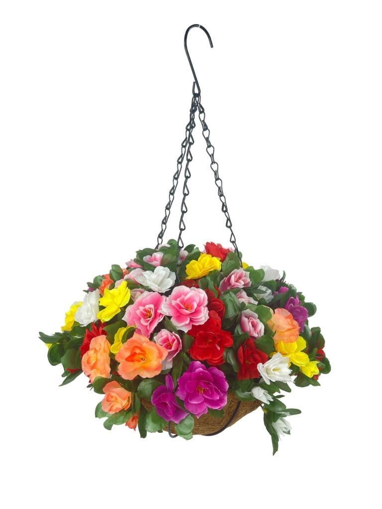 Yapay Çiçek Sarkaç Askılı Makreme Sepette Açelya Karışık Renkli Çiçek Sepeti