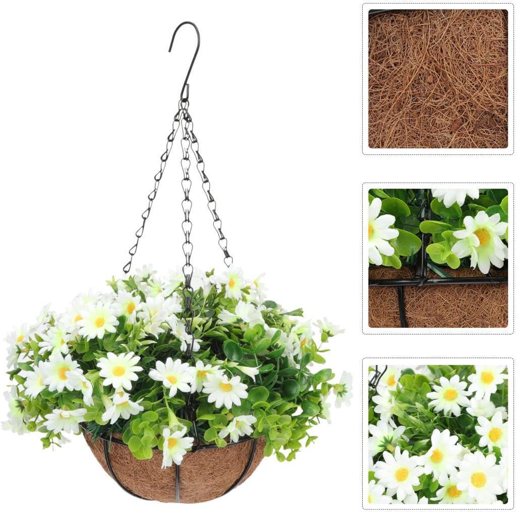 Yapay Çiçek Sarkaç Askılı Makreme Sepette Beyaz Papatya Ve Şimşir Yeşillik Çiçek Sepeti