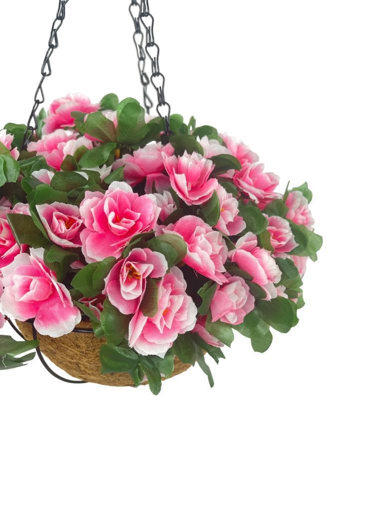 Yapay Çiçek Sarkaç Askılı Makreme Sepette Açelya Pembe Çiçek Sepeti