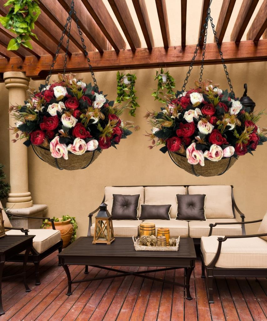 Yapay Çiçek Sarkaç Askılı Makreme Sepette Erengül Kırmızılı Çiçek Sepeti