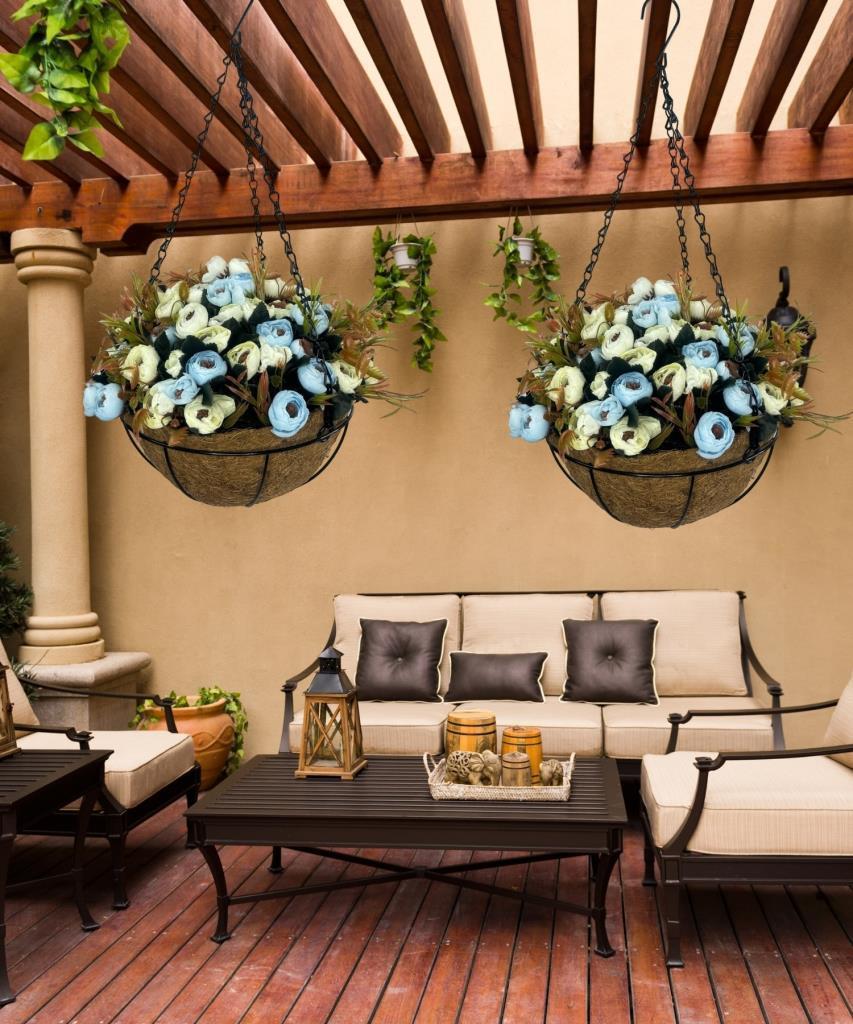 Yapay Çiçek Sarkaç Askılı Makreme Sepette Erengül Mavi Çiçek Sepeti