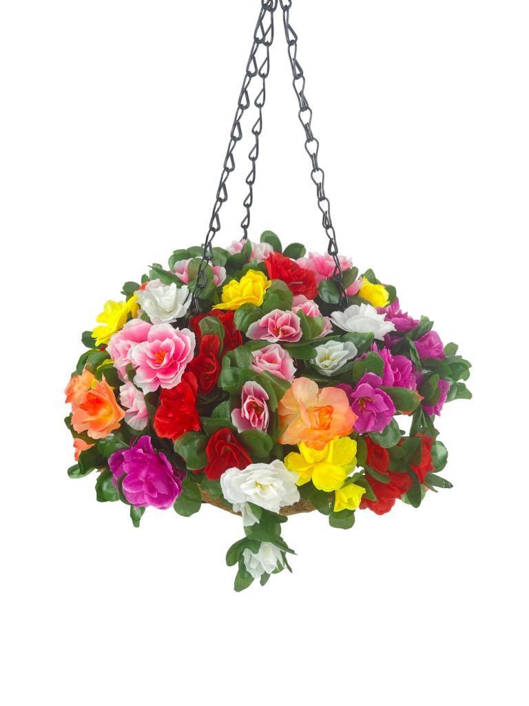 Yapay Çiçek Sarkaç Askılı Makreme Sepette Açelya Karışık Renkli Çiçek Sepeti