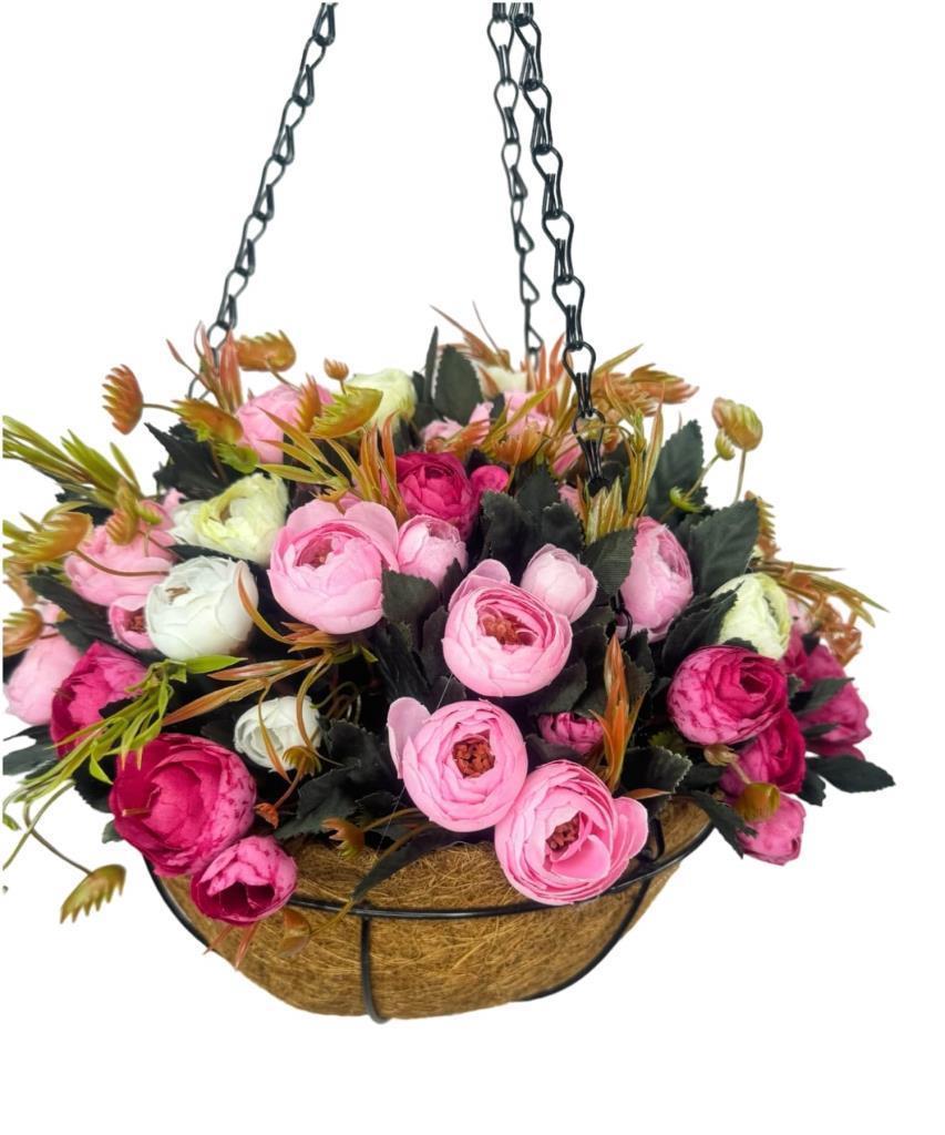 Yapay Çiçek Sarkaç Askılı Makreme Sepette Erengül Fuşya Pembe Çiçek Sepeti