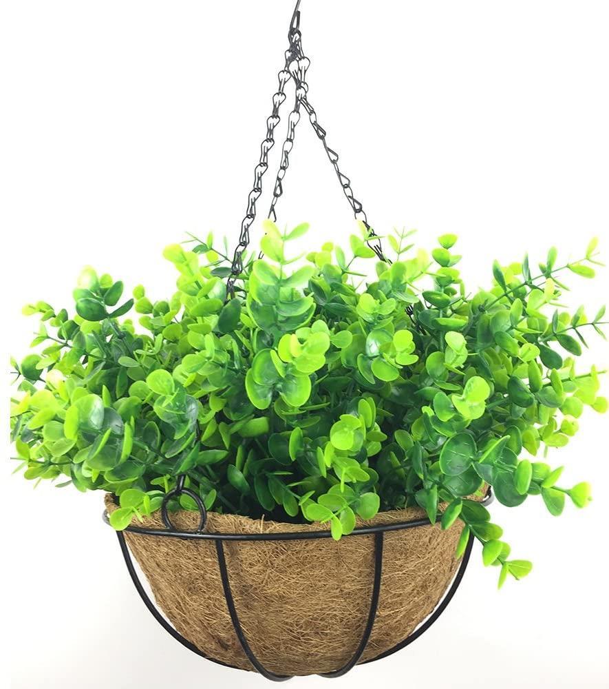 Yapay Çiçek Sarkaç Askılı Makreme Sepette Şimşir Yeşillik Çiçek Sepeti