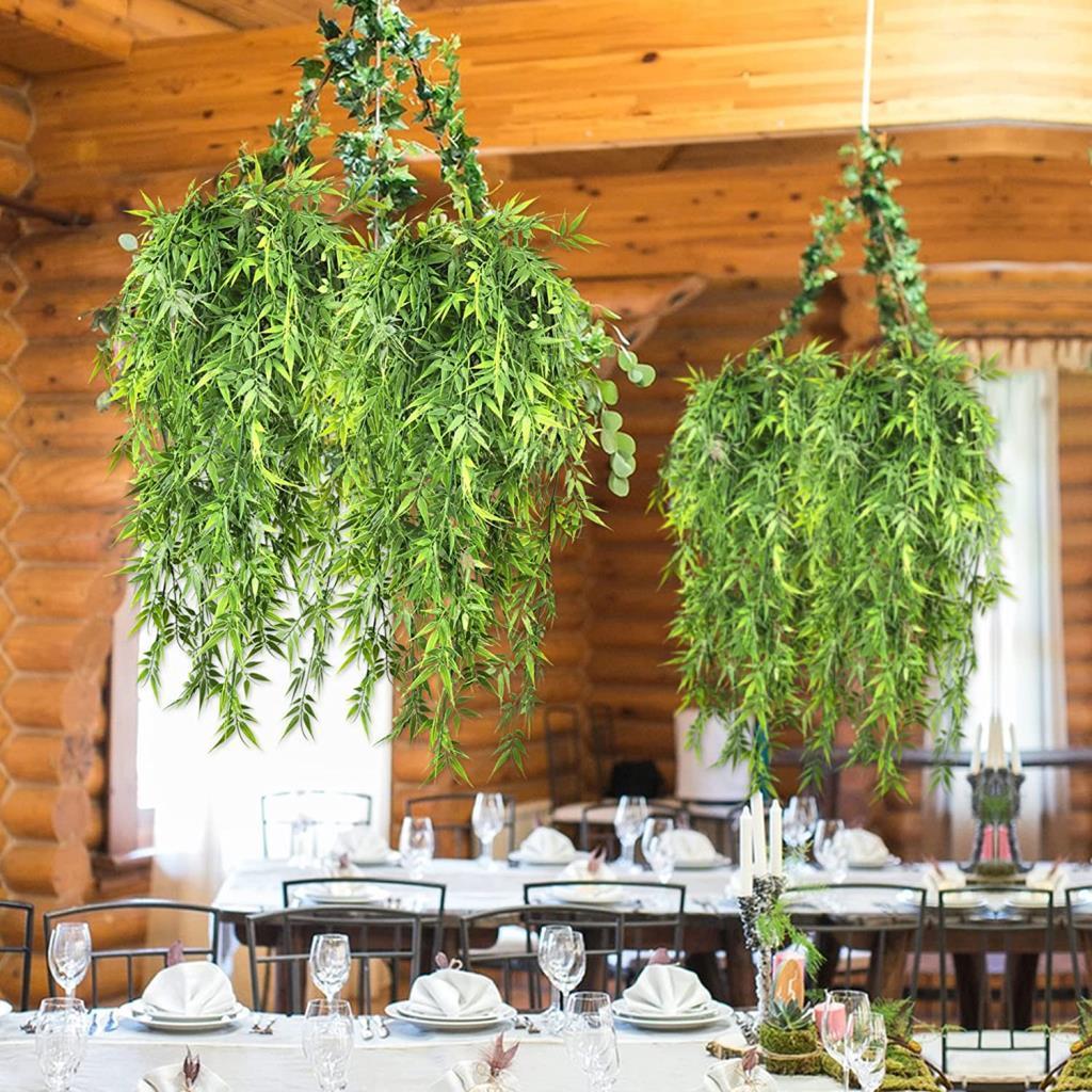 Yapay Çiçek Sarkan Bambu 60cm 5Dallı ty123 Yapay Sarmaşık Yeşil 