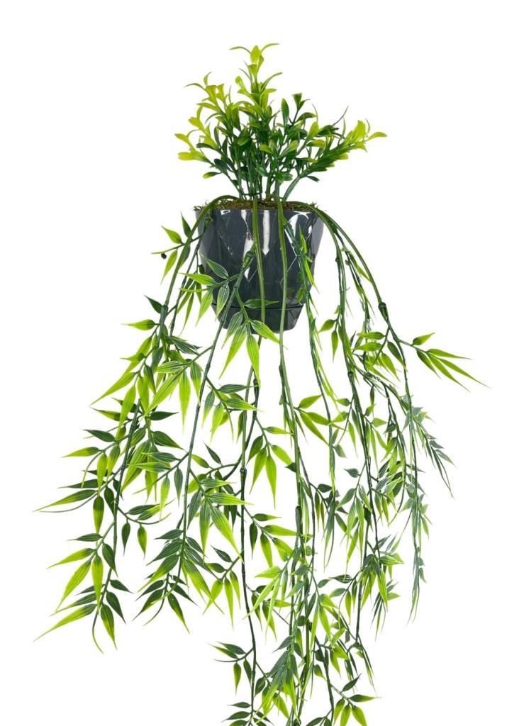 Yapay Çiçek Sarkan Bambu Yapraklı Bitki Küçük Siyah Saksıda Yapay Sarmaşık 65cm