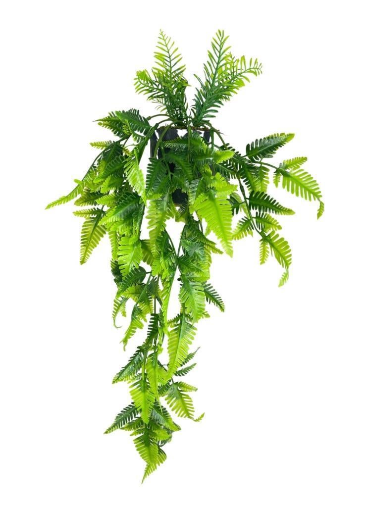 Yapay Çiçek Sarkan Boston Fern Yapraklı Bitki Küçük Siyah Saksıda Yapay Sarmaşık 55cm