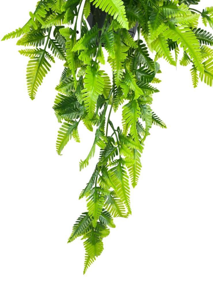 Yapay Çiçek Sarkan Boston Fern Yapraklı Bitki Küçük Siyah Saksıda Yapay Sarmaşık 55cm