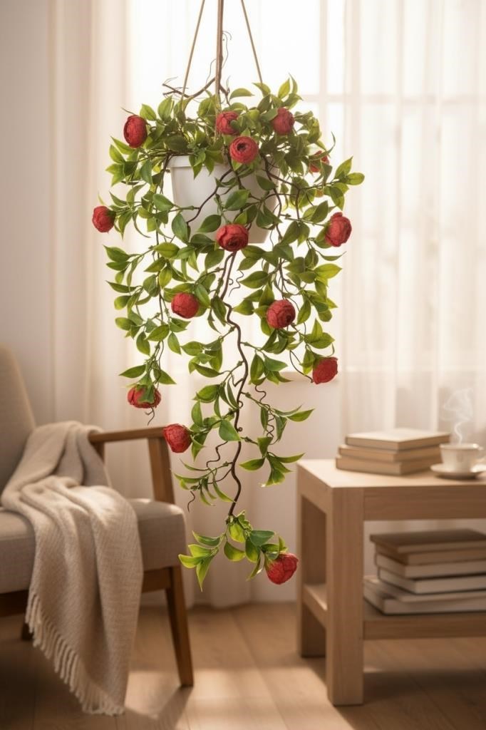 Yapay Çiçek Sarkan Doğal Dallı Kırmızı Erengüllü 70cm Yapay Sarmaşık