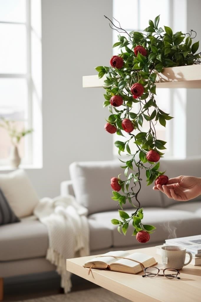 Yapay Çiçek Sarkan Doğal Dallı Kırmızı Erengüllü 70cm Yapay Sarmaşık