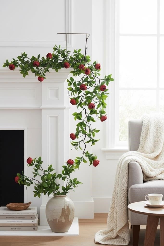 Yapay Çiçek Sarkan Doğal Dallı Kırmızı Erengüllü 70cm Yapay Sarmaşık
