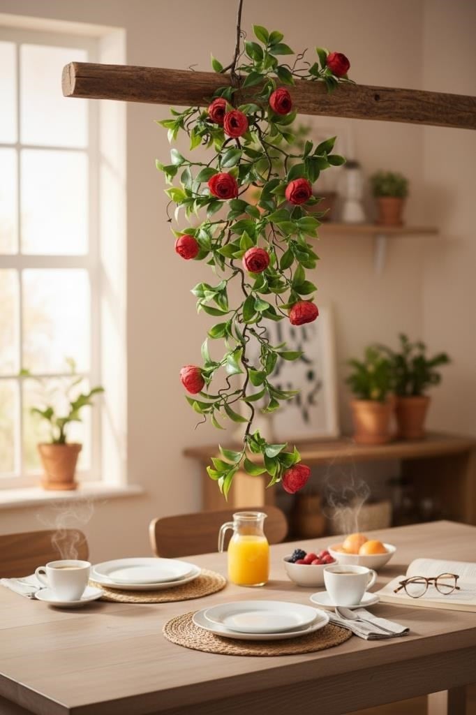 Yapay Çiçek Sarkan Doğal Dallı Kırmızı Erengüllü 70cm Yapay Sarmaşık