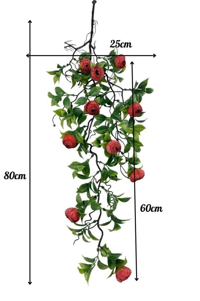 Yapay Çiçek Sarkan Doğal Dallı Kırmızı Erengüllü 70cm Yapay Sarmaşık