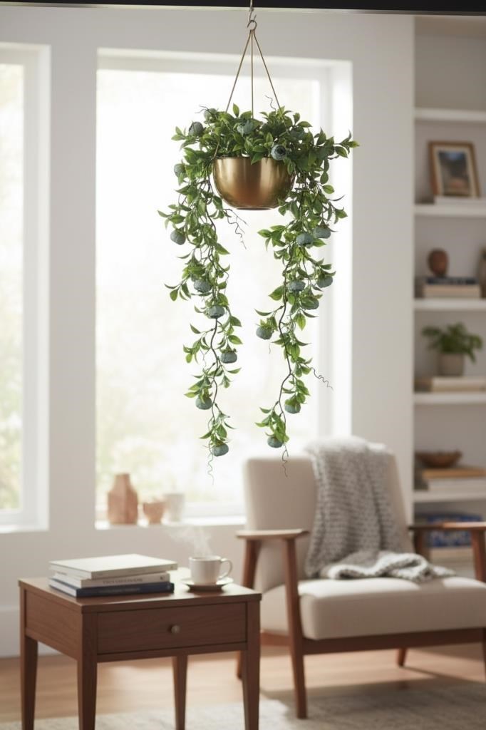Yapay Çiçek Sarkan Doğal Dallı Mavi Erengüllü 70cm Yapay Sarmaşık