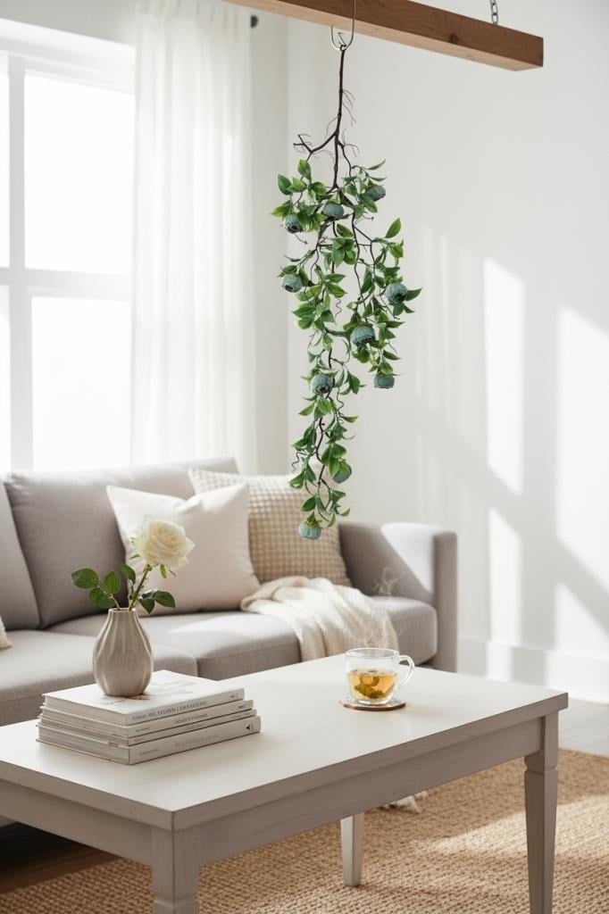 Yapay Çiçek Sarkan Doğal Dallı Mavi Erengüllü 70cm Yapay Sarmaşık