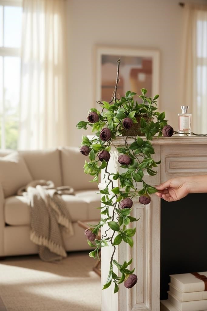 Yapay Çiçek Sarkan Doğal Dallı Mor Erengüllü 70cm Yapay Sarmaşık
