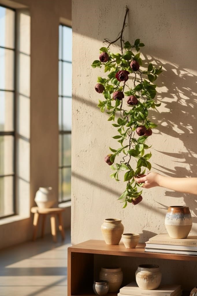 Yapay Çiçek Sarkan Doğal Dallı Mor Erengüllü 70cm Yapay Sarmaşık